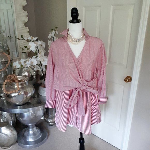 NY Collection Red Striped Blouse - Picture 1 of 4